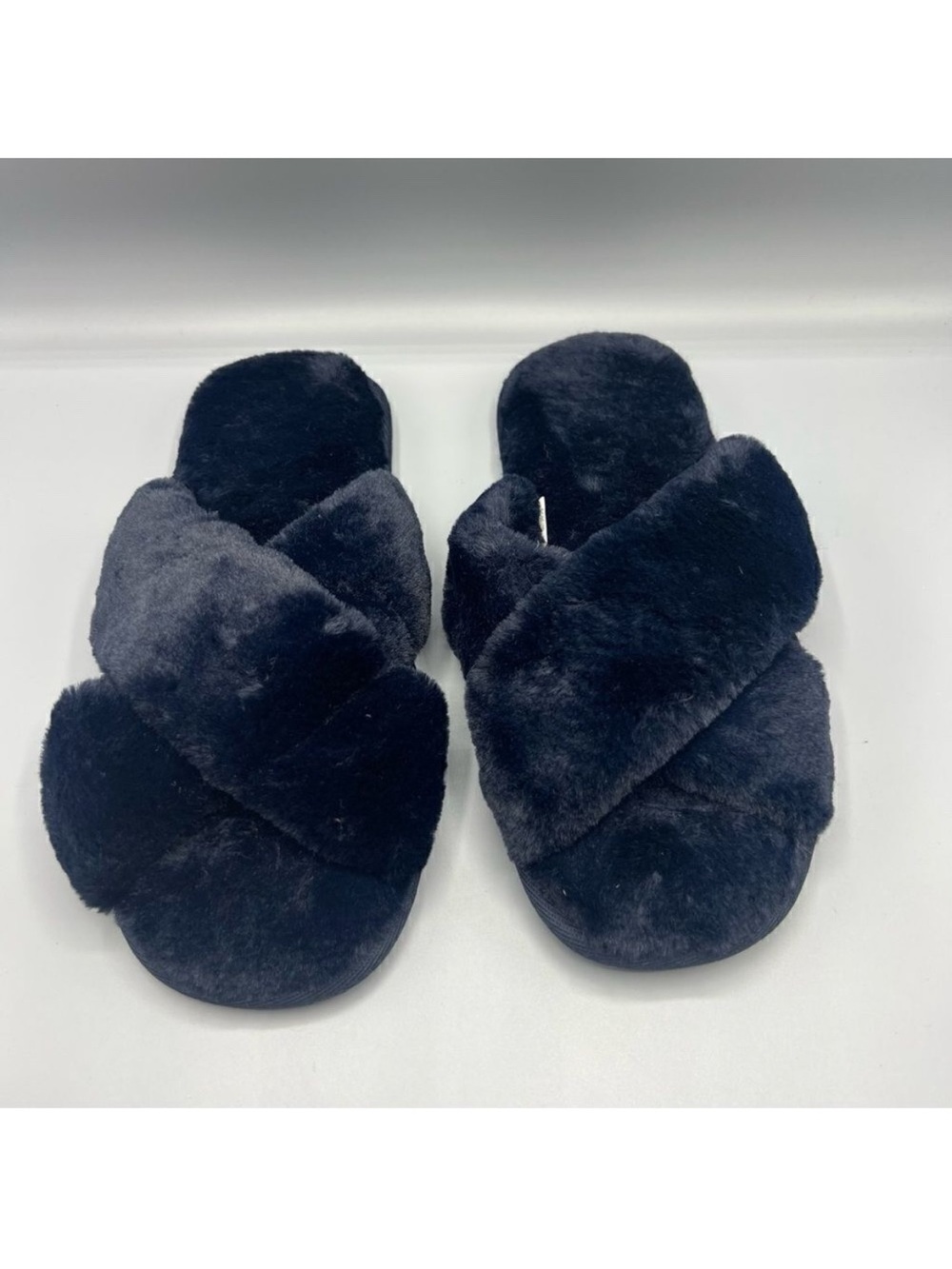 Gap Love Midnight Blue Cross Over Plush Slippers NWT